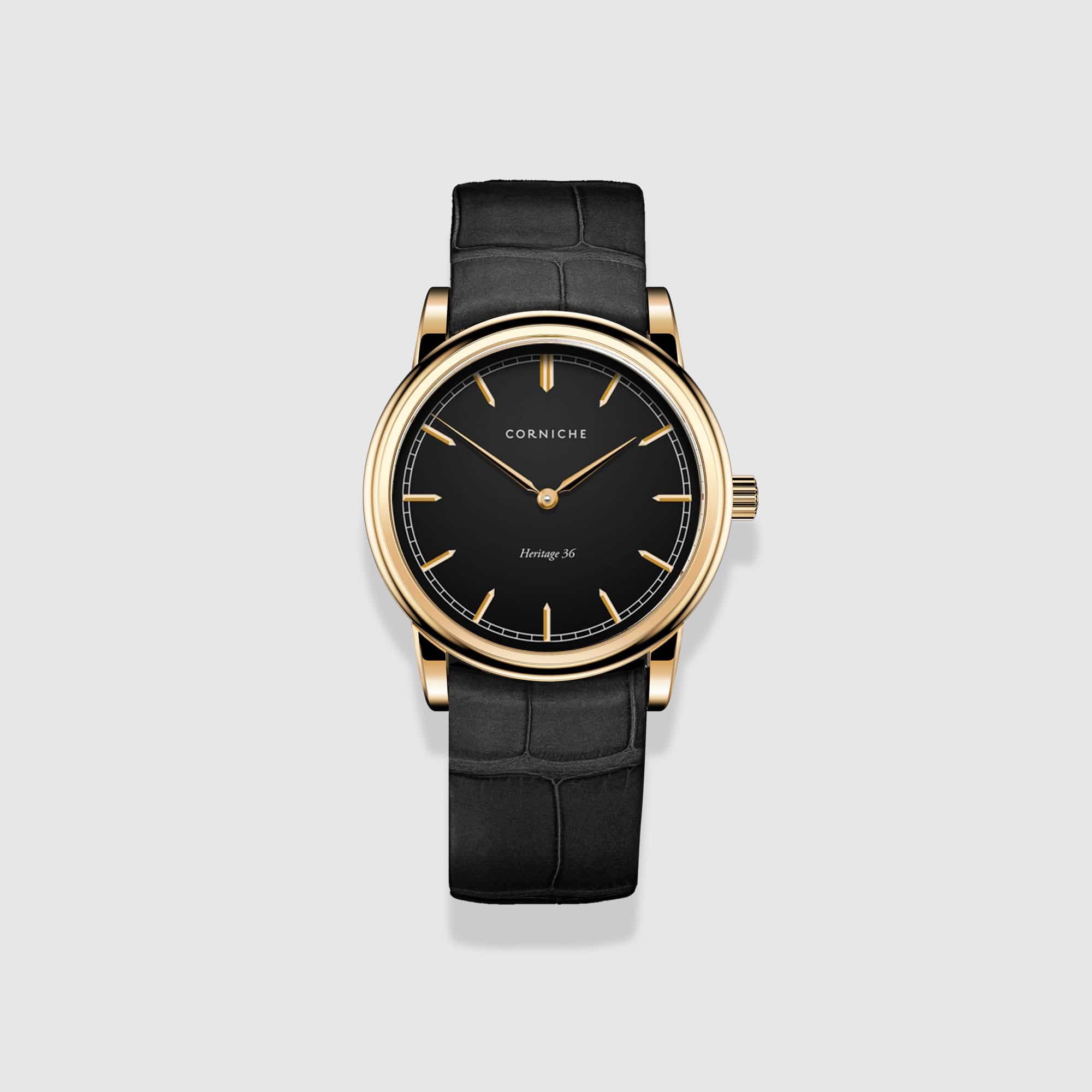 Womens Heritage 36 Yellow Gold with Black Dial